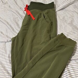 Olive Green Joggers with Red Accent